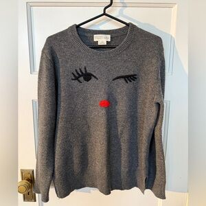 Kate Spade Gray Sweater with Winking Face Design Size Medium